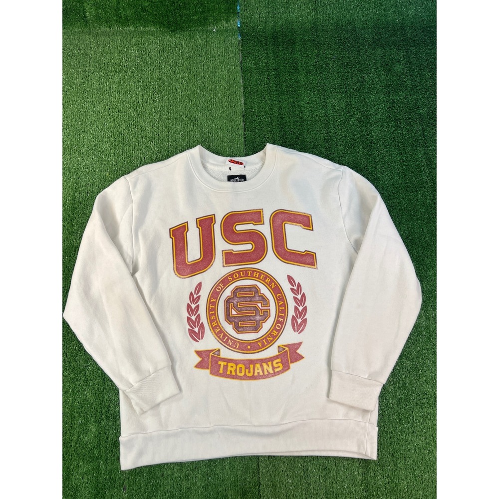 Hollister Blue 84 USC Trojans Sweatshirt Mens Medium White Crewneck Graphic NCAA